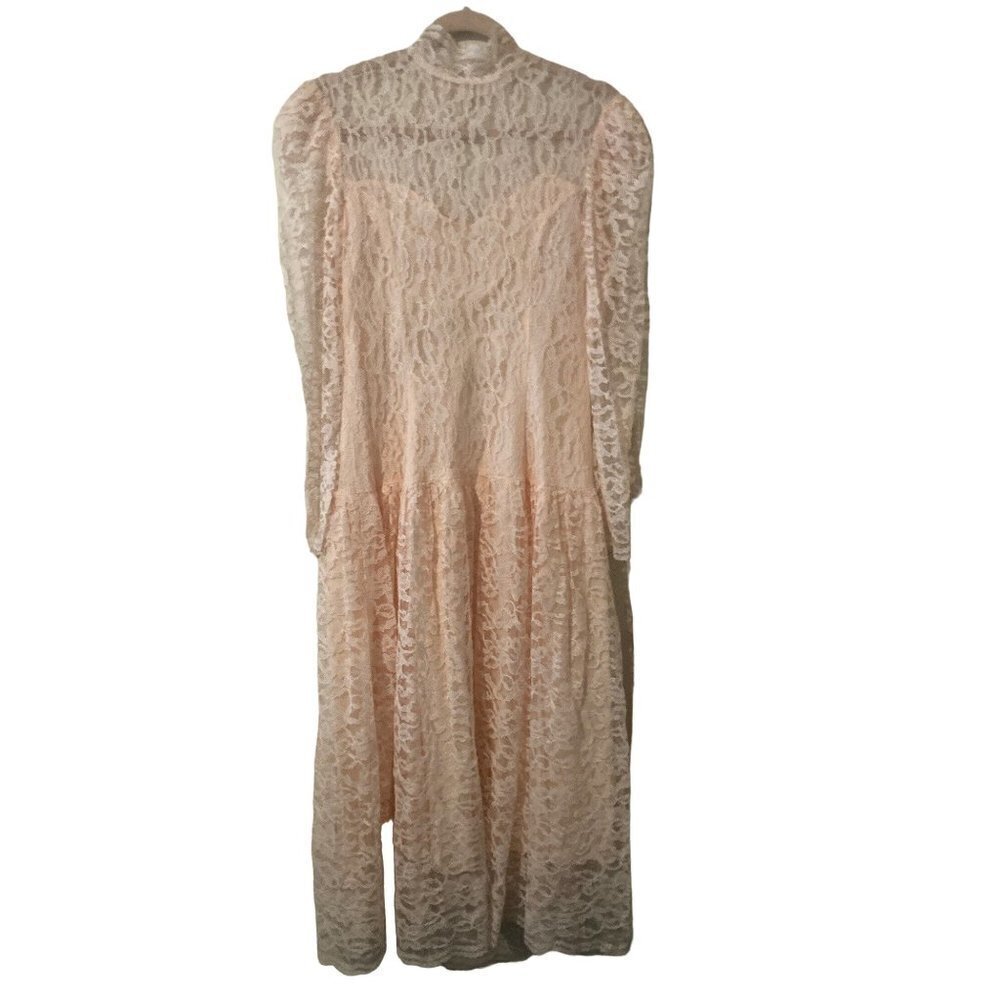 Vintage 80's Scott McClintock Womens Peach Victorian Style Lace Dress Small/Med?